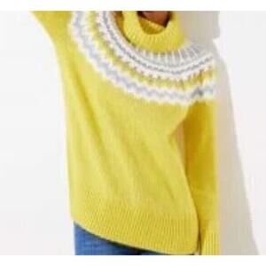 Loft Fair Isle Sweater Women S Yellow Gray Turtle Neck Cabincore Winter Snow NWT